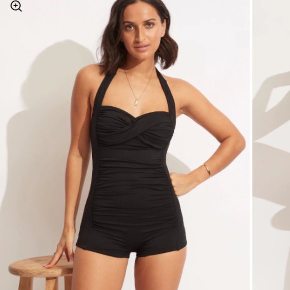 Seafolly Other - Seafolly Australia Women's Black Boyleg One Piece Swimsuit Size 14 178$ EUC